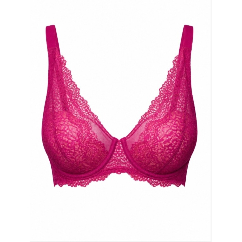 NEW Dobreva Women Pink Sheer Lace Underwire Bra Unlined Balconette 36E F104